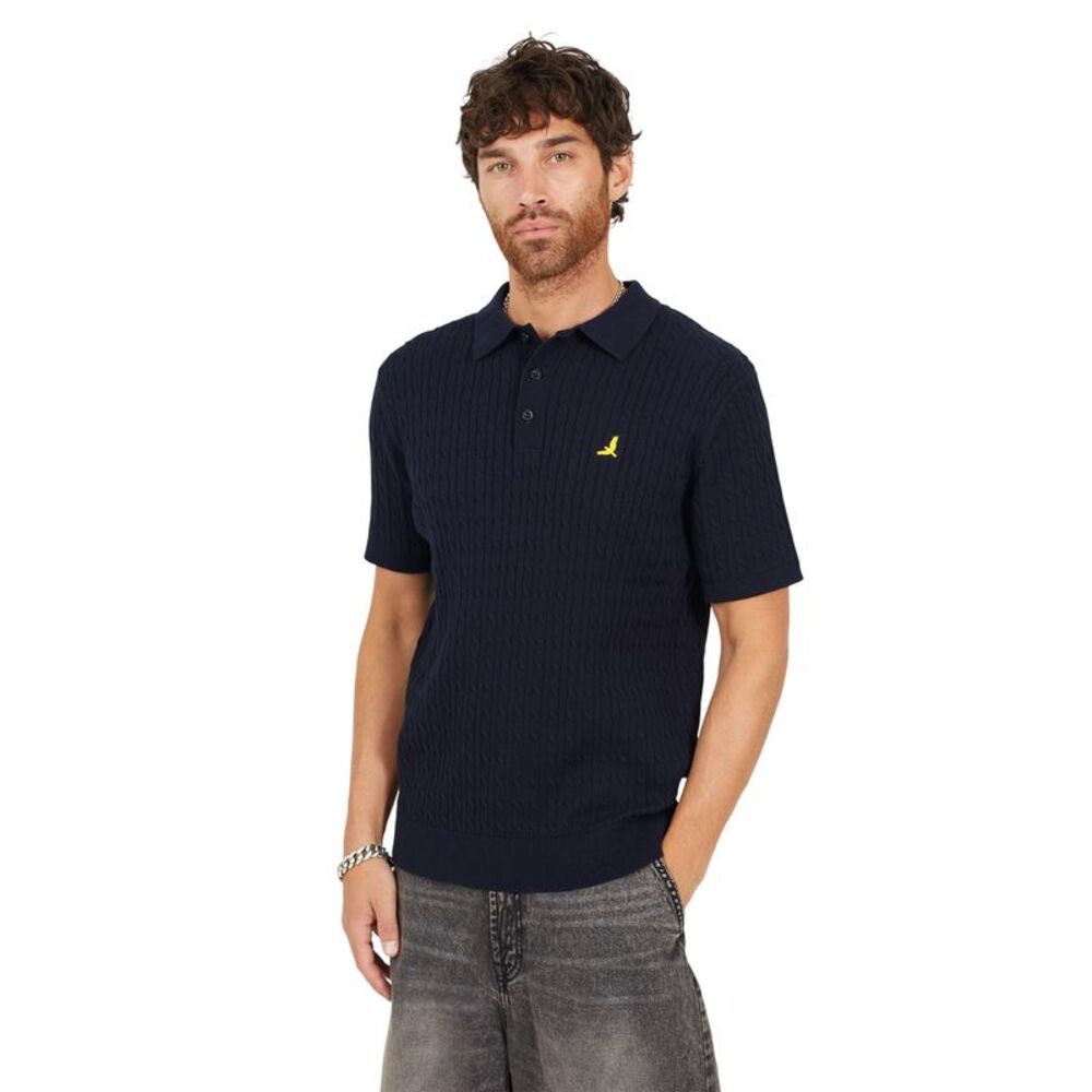 Brave Soul Mens Mysterio Knitted Polo Shirt / Midnight Navy